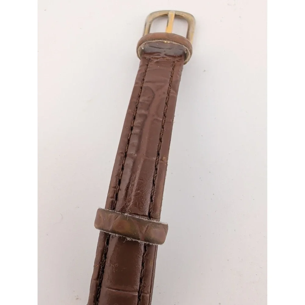Women's Quartz Watch Rose Gold 28mm Case Brown Faux Leather Band- New Battery